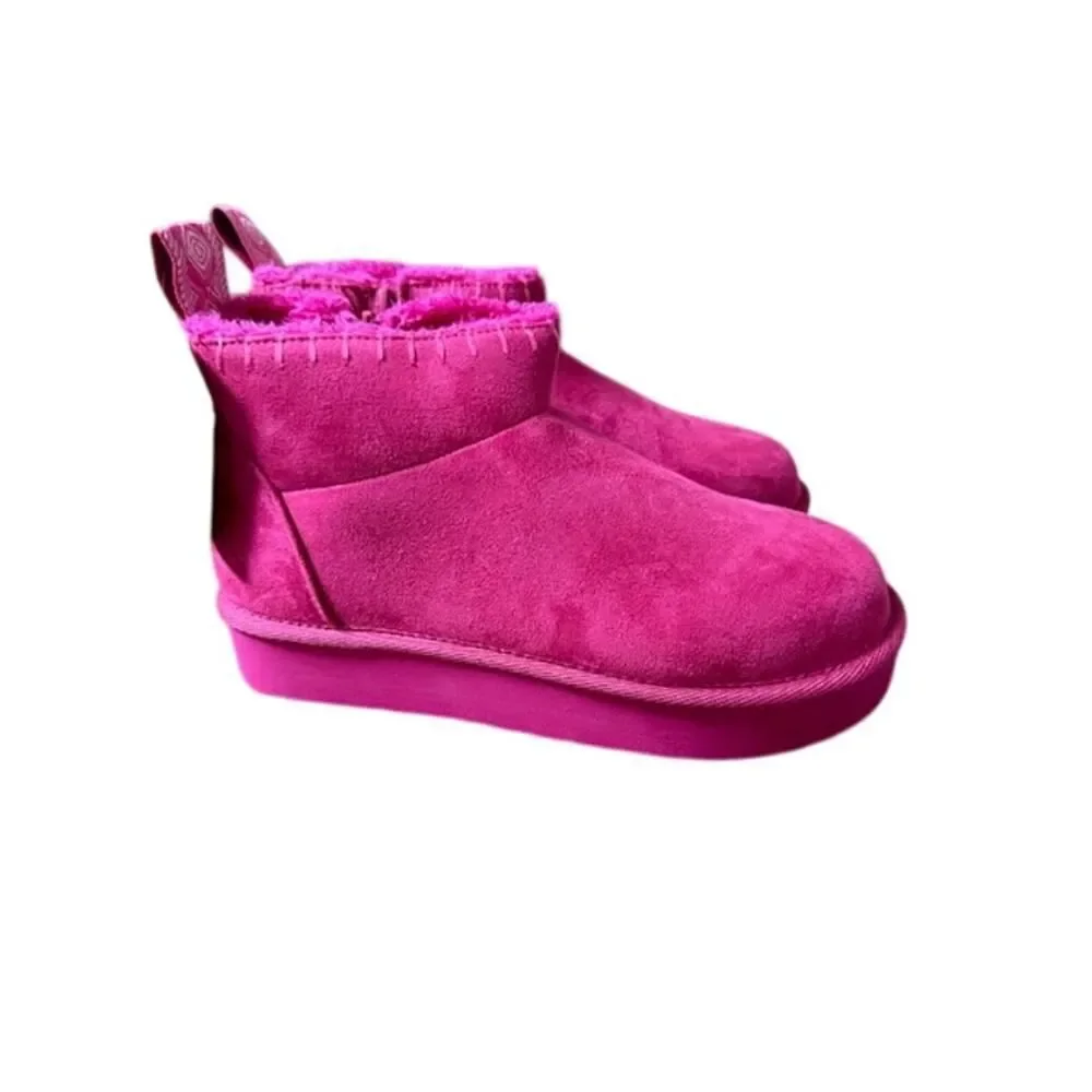 Muk Luks Augie Mini Cozy Booties Women's Pink Fuchsia Sz 8 Faux Suede Side Zip